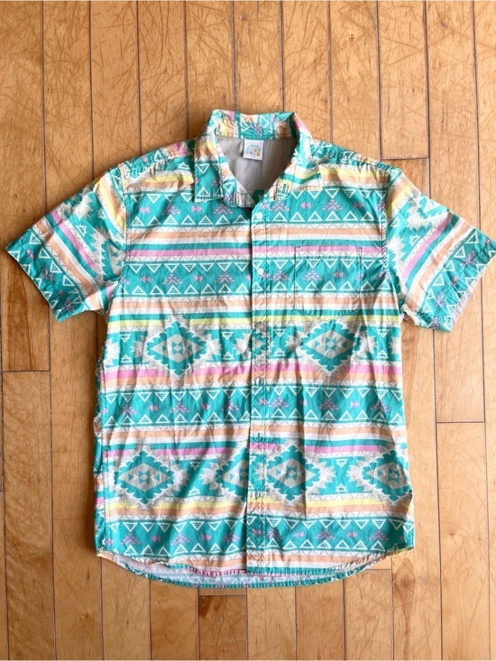 Urban Heritage Festival Geometric Retro Tribal Style Button-Up Shirt Size Large